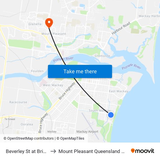 Beverley St at Bridge Road to Mount Pleasant Queensland Mackay Region map