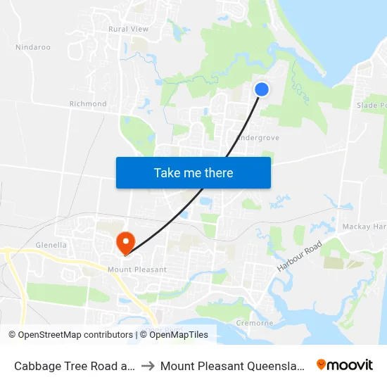 Cabbage Tree Road at Wattle Street to Mount Pleasant Queensland Mackay Region map