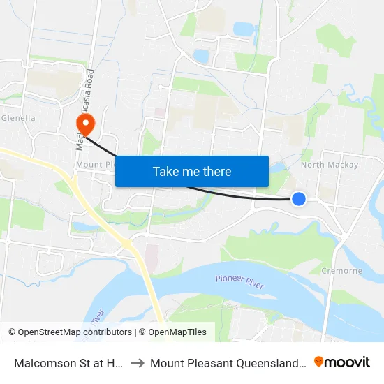 Malcomson St at Harvey Street to Mount Pleasant Queensland Mackay Region map