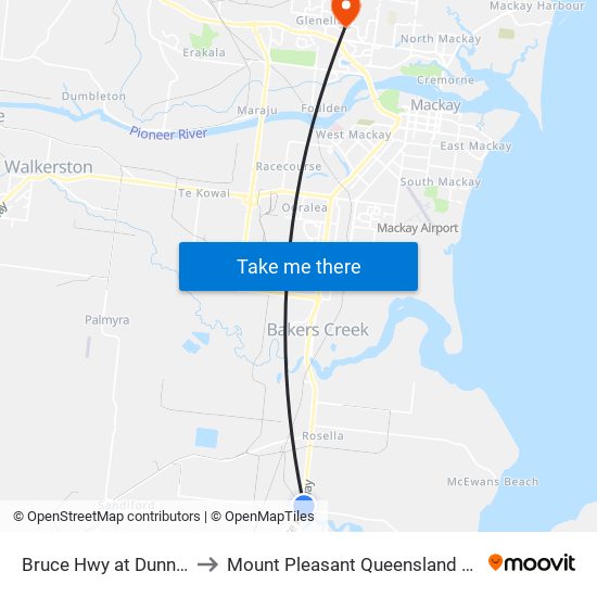 Bruce Hwy at Dunnrock Road to Mount Pleasant Queensland Mackay Region map