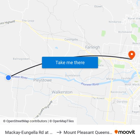 Mackay-Eungella Rd at Rocky Waterholes Rd to Mount Pleasant Queensland Mackay Region map