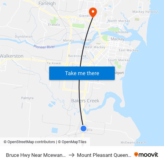 Bruce Hwy Near Mcewans Beach Rd Hail 'N' Ride to Mount Pleasant Queensland Mackay Region map