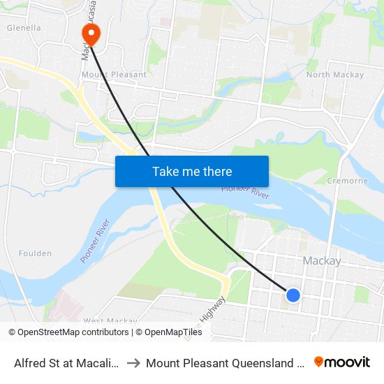 Alfred St at Macalister Street to Mount Pleasant Queensland Mackay Region map