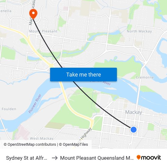 Sydney St at Alfred Street to Mount Pleasant Queensland Mackay Region map