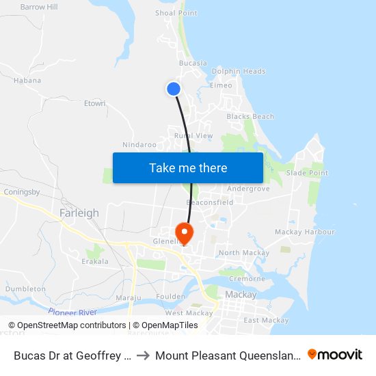 Bucas Dr at Geoffrey Thomas Drive to Mount Pleasant Queensland Mackay Region map