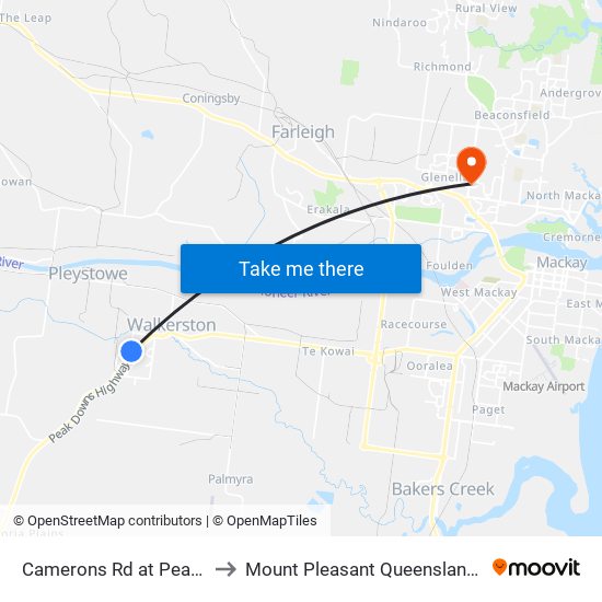 Camerons Rd at Peak Downs Hwy to Mount Pleasant Queensland Mackay Region map