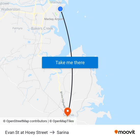 Evan St at Hoey Street to Sarina map