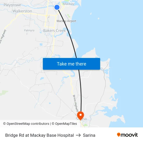 Bridge Rd at Mackay Base Hospital to Sarina map