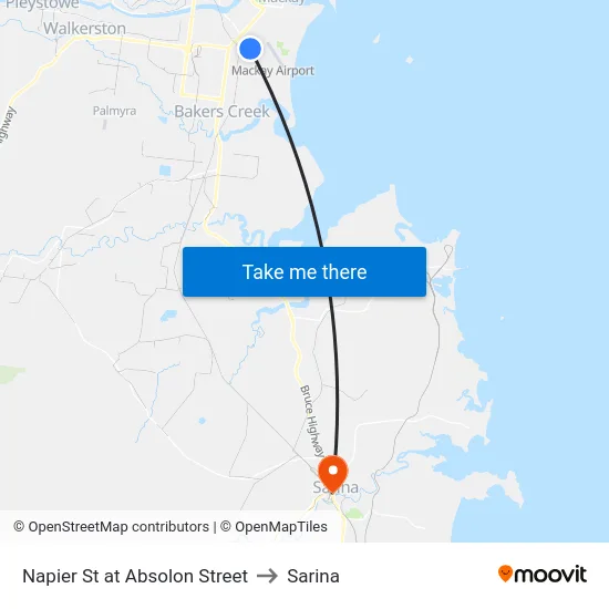 Napier St at Absolon Street to Sarina map