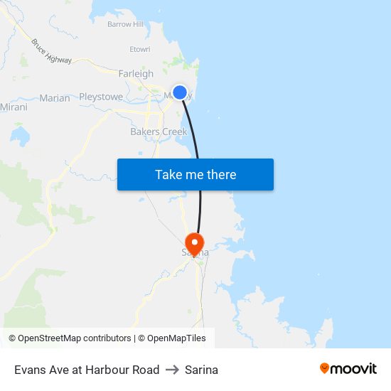 Evans Ave at Harbour Road to Sarina map