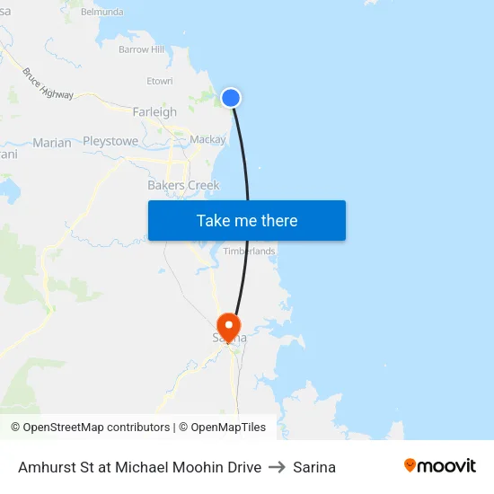 Amhurst St at Michael Moohin Drive to Sarina map
