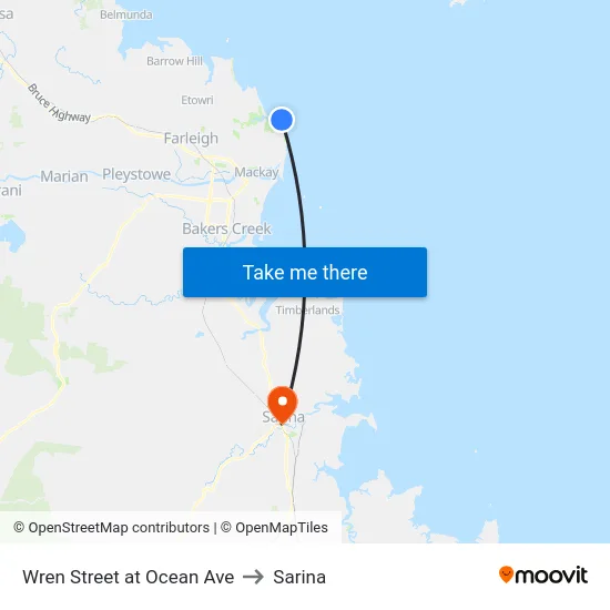 Wren Street at Ocean Ave to Sarina map