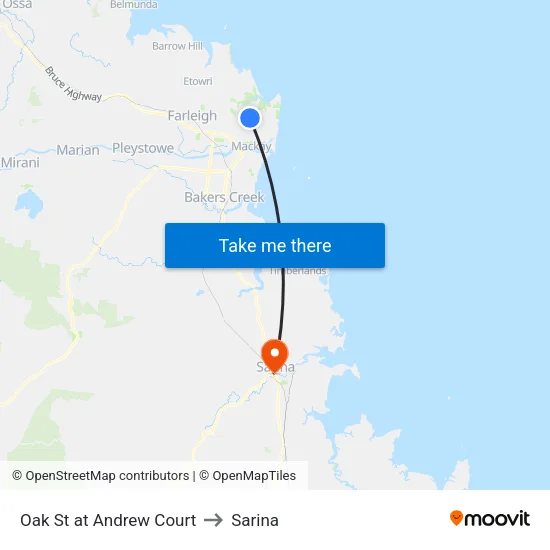 Oak St at Andrew Court to Sarina map