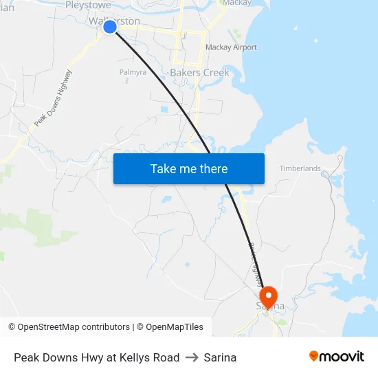 Peak Downs Hwy at Kellys Road to Sarina map