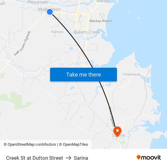 Creek St at Dutton Street to Sarina map