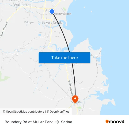 Boundary Rd at Muller Park to Sarina map