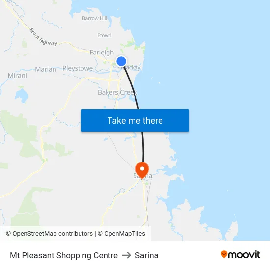 Mt Pleasant Shopping Centre to Sarina map