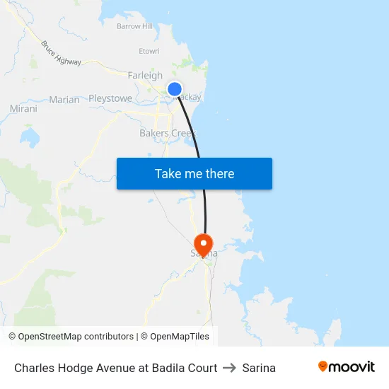 Charles Hodge Avenue at Badila Court to Sarina map