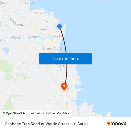 Cabbage Tree Road at Wattle Street to Sarina map