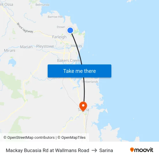 Mackay Bucasia Rd at Wallmans Road to Sarina map