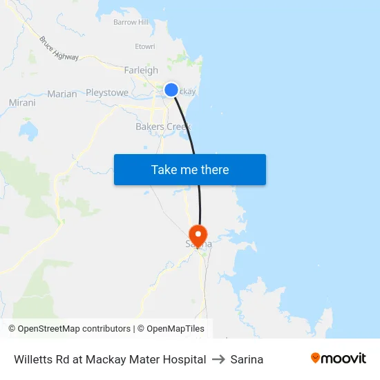 Willetts Rd at Mackay Mater Hospital to Sarina map