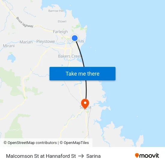 Malcomson St at Hannaford St to Sarina map