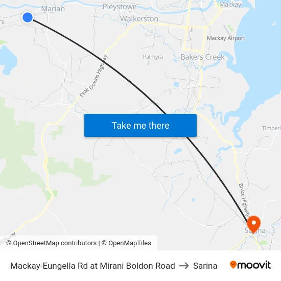 Mackay-Eungella Rd at Mirani Boldon Road to Sarina map