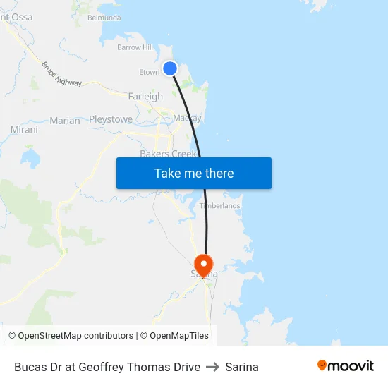 Bucas Dr at Geoffrey Thomas Drive to Sarina map