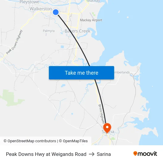 Peak Downs Hwy at Weigands Road to Sarina map