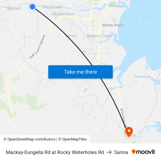 Mackay-Eungella Rd at Rocky Waterholes Road to Sarina map