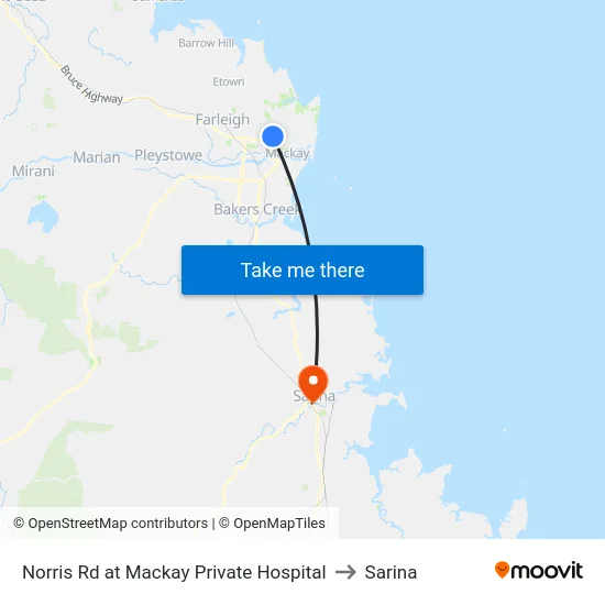 Norris Rd at Mackay Private Hospital to Sarina map