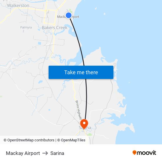 Mackay Airport to Sarina map