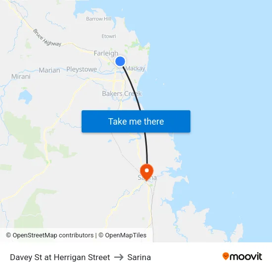 Davey St at Herrigan Street to Sarina map
