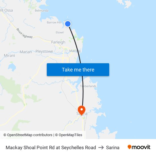 Mackay Shoal Point Rd at Seychelles Road to Sarina map
