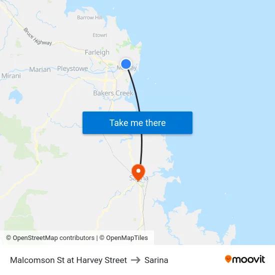 Malcomson St at Harvey Street to Sarina map