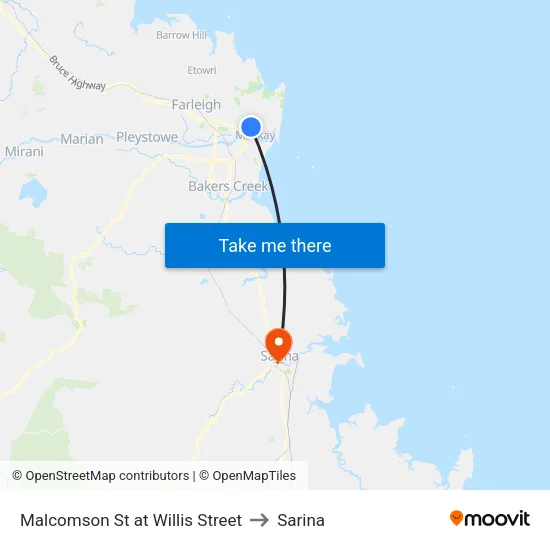 Malcomson St at Willis Street to Sarina map