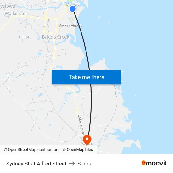 Sydney St at Alfred Street to Sarina map