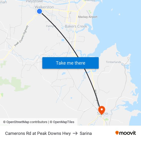 Camerons Rd at Peak Downs Hwy to Sarina map