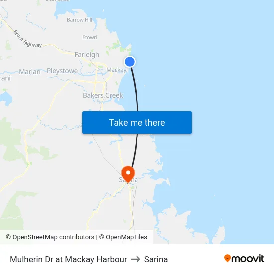Mulherin Dr at Mackay Harbour to Sarina map