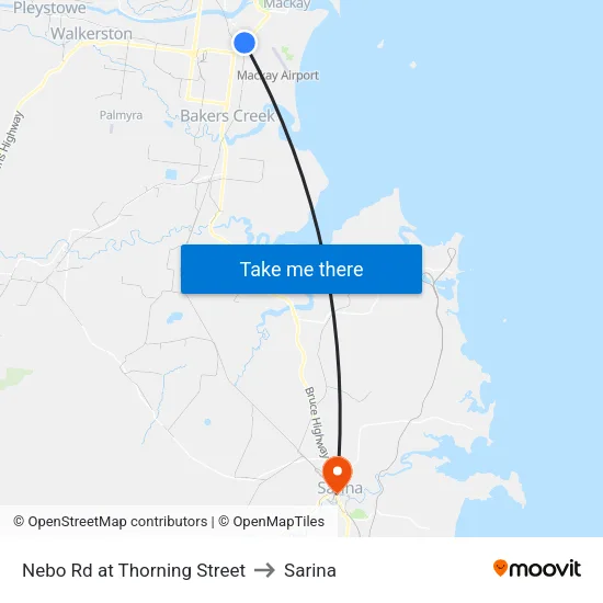 Nebo Rd at Thorning Street to Sarina map
