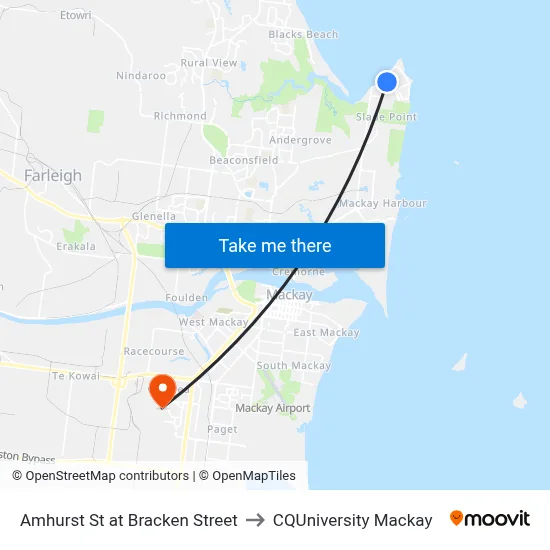 Amhurst St at Bracken Street to CQUniversity Mackay map