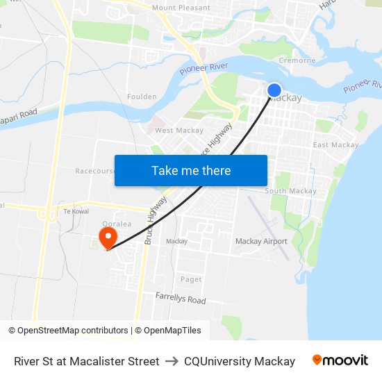 River St at Macalister Street to CQUniversity Mackay map