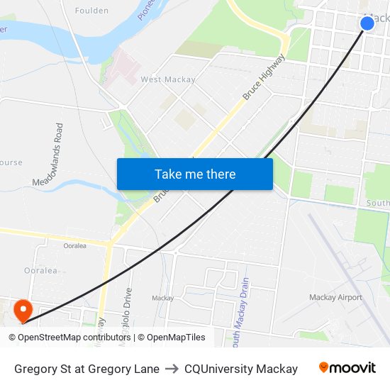 Gregory St at Gregory Lane to CQUniversity Mackay map