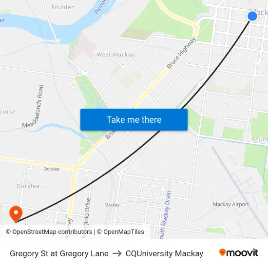Gregory St at Gregory Lane to CQUniversity Mackay map