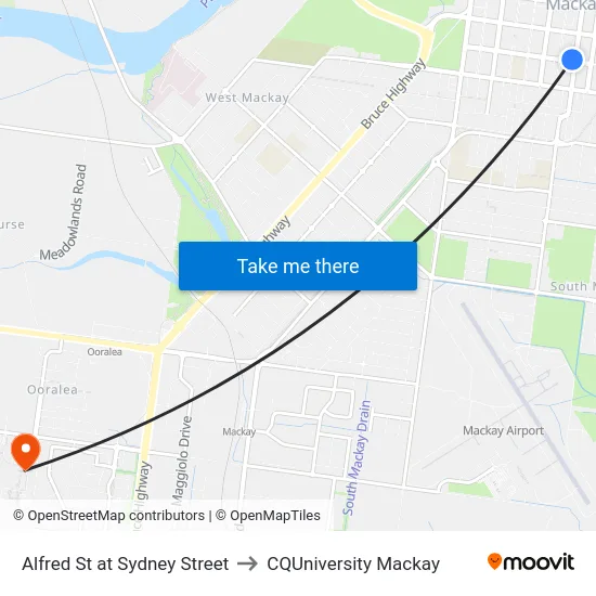 Alfred St at Sydney Street to CQUniversity Mackay map