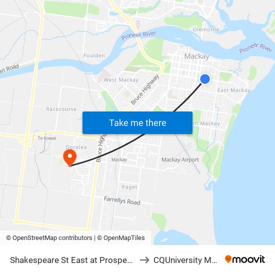 Shakespeare St East at Prospect Street to CQUniversity Mackay map