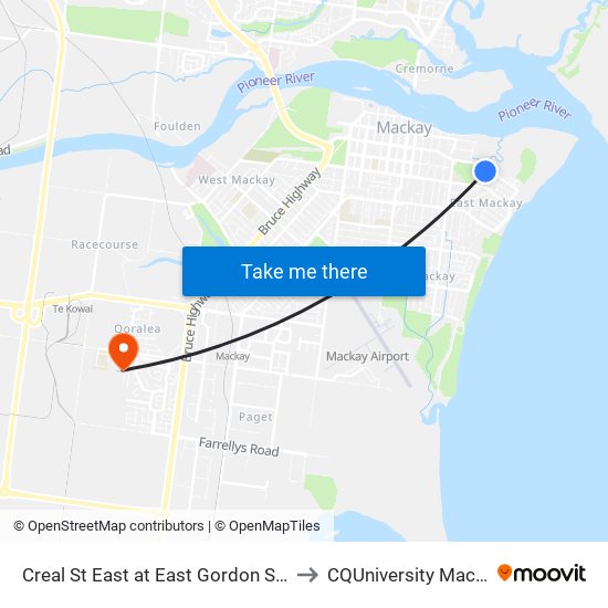 Creal St East at East Gordon Street to CQUniversity Mackay map