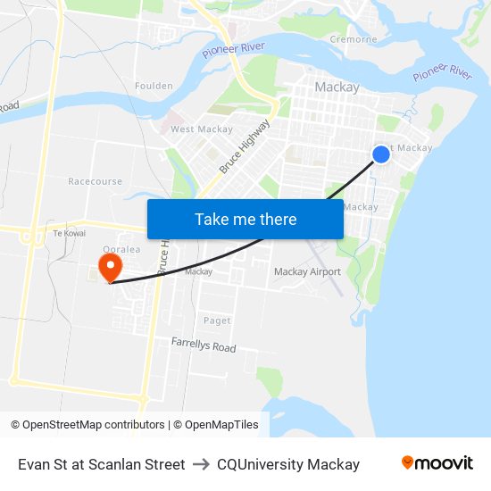 Evan St at Scanlan Street to CQUniversity Mackay map