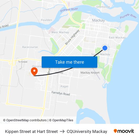 Kippen Street at Hart Street to CQUniversity Mackay map