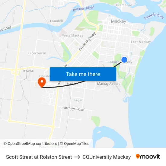 Scott Street at Rolston Street to CQUniversity Mackay map